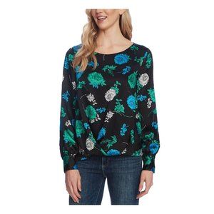 NWT VINCE CAMUTO Women's XS S Black Green Blue Floral Long Sleeve Top Blouse